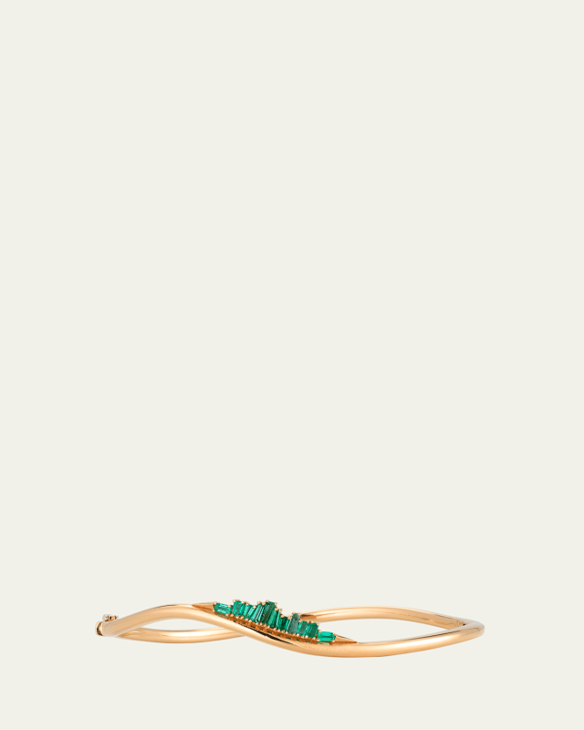 20K Rose Gold Twisted Cuff Bracelet with Emeralds